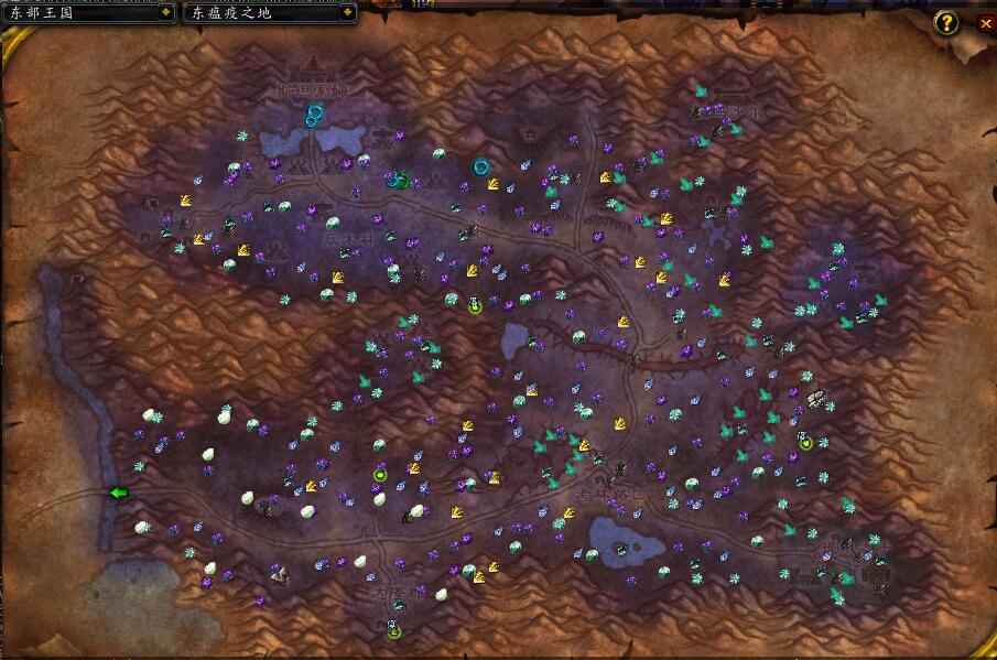 魔兽世界东瘟疫之地的草药点+矿点的混合分布图